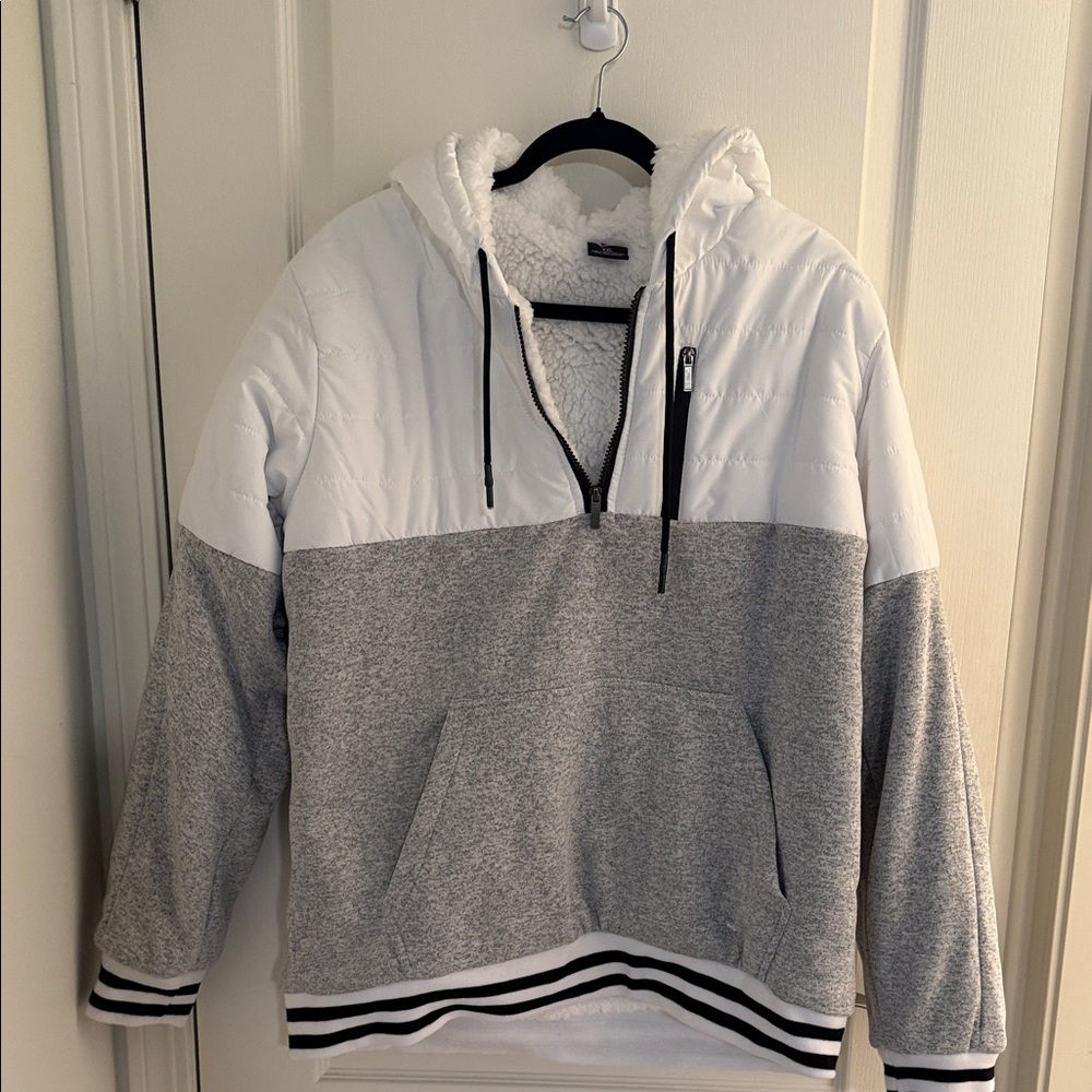 Men's White and Gray Zip-Up Sweater